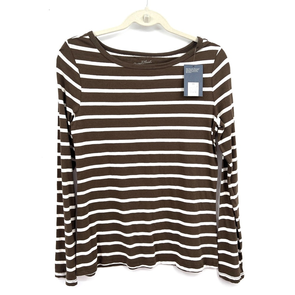 NEW nautical Universal Thread boat neck t-shirt stripe coastal preppy top XS
